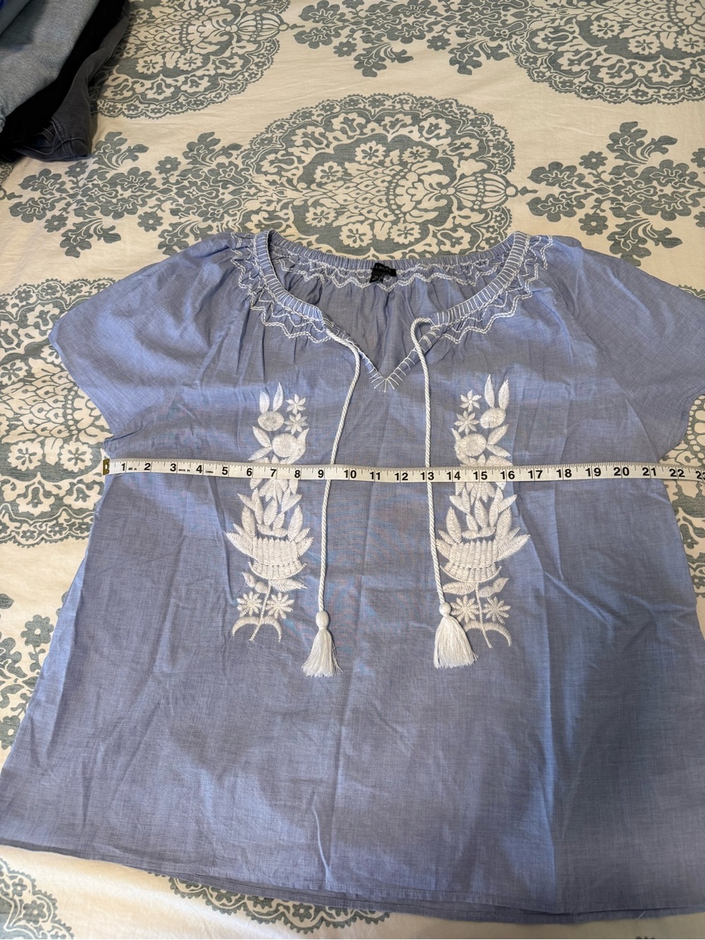 TALBOTS - Embroidered Blouse with Tassels, XL - Picture 6 of 7